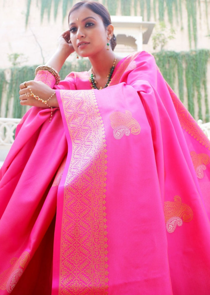 Fuschia Pink Zari Woven Kanjivaram Silk Saree