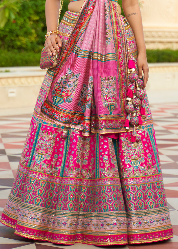 Shades Of Pink Ready to Wear Designer Silk Lehenga Choli with Sparkle & Mirror work