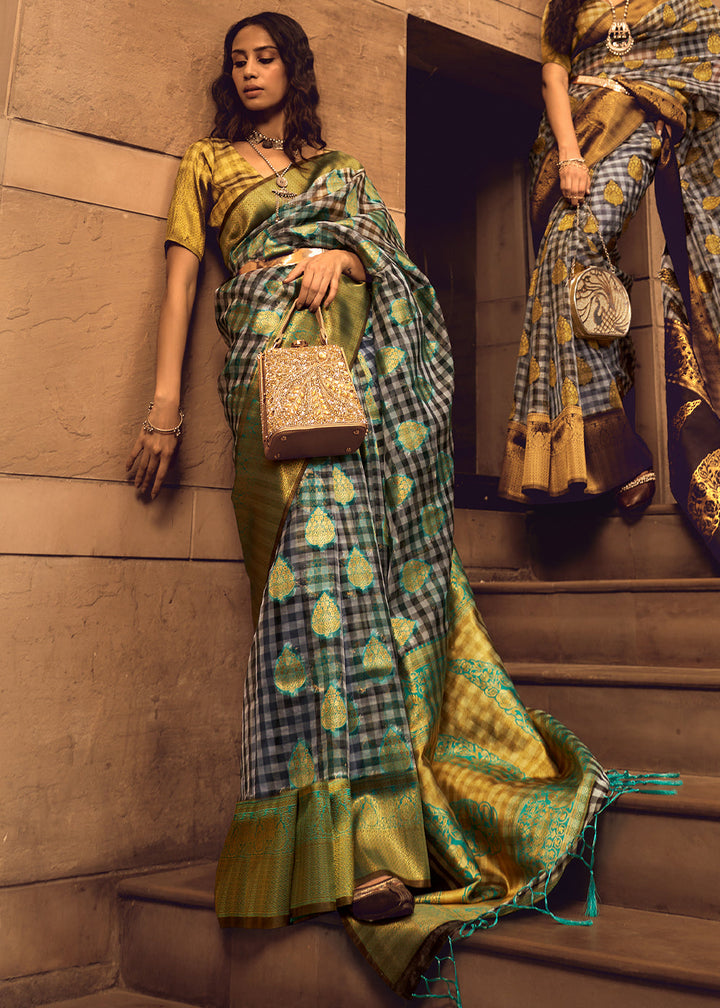Blue & Green Zari Woven Banarasi Silk Saree