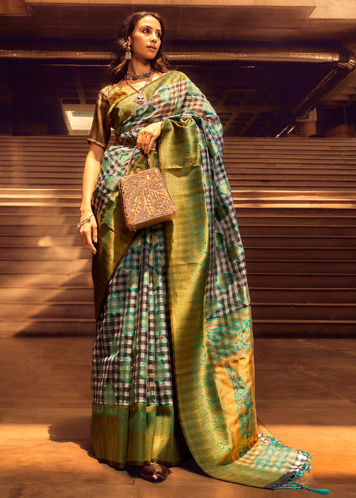 Cool Green Zari Woven Banarasi Silk Saree