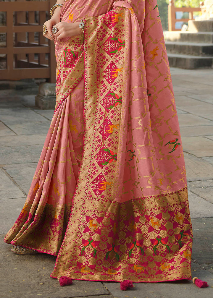 Pastel Pink Woven Banarasi Silk Saree with Embroidered Blouse
