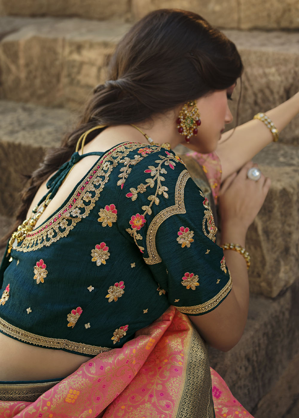 Shades Of Pink Woven Banarasi Silk Saree with Embroidered Blouse : Top Pick