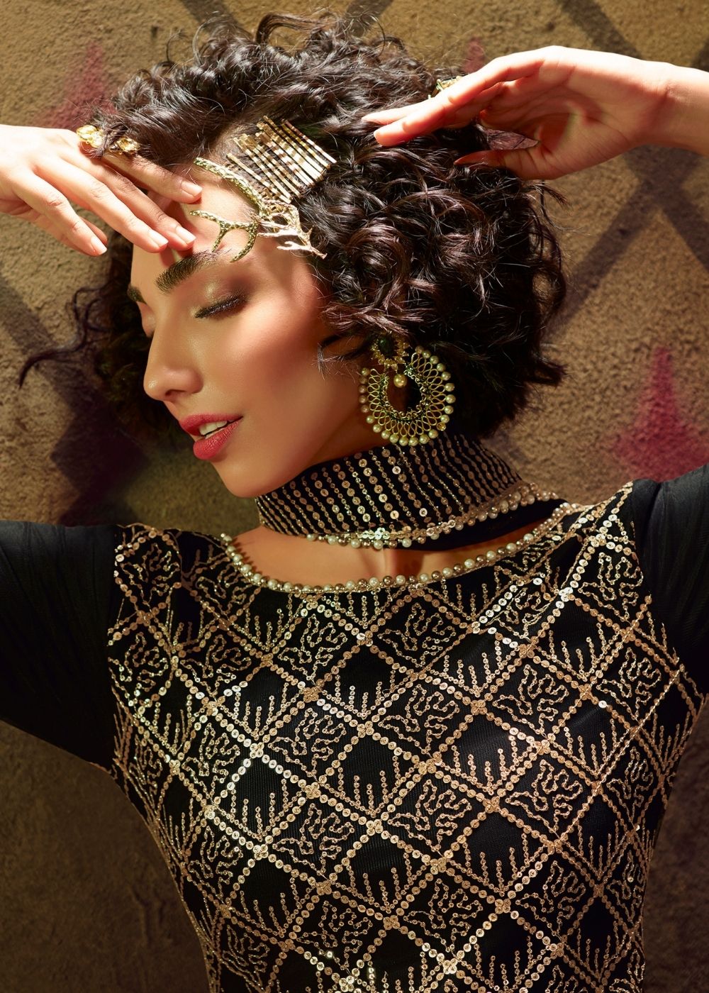 Midnight Black Designer Soft Net Sharara Suit with overall Sequins work