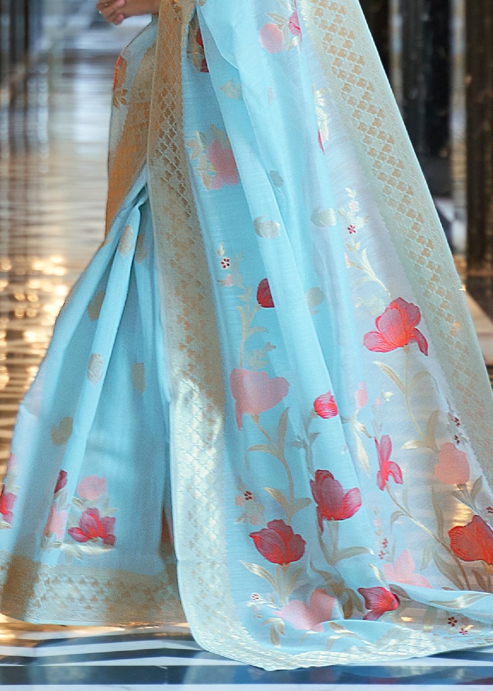 Maya Blue Zari Woven Linen Silk Saree