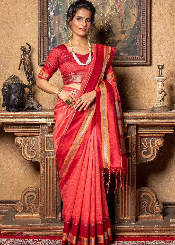 Desire Red Zari Woven Banarasi Raw Silk Saree