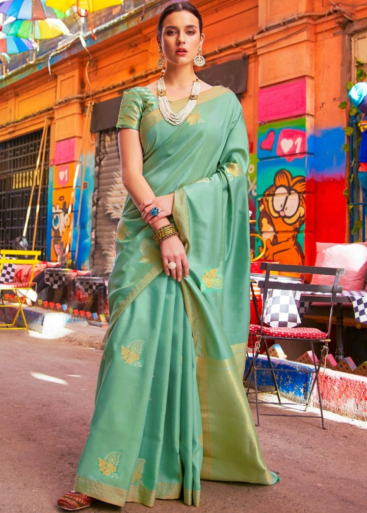 Fern Green Designer Wear Woven Banarasi Silk Saree