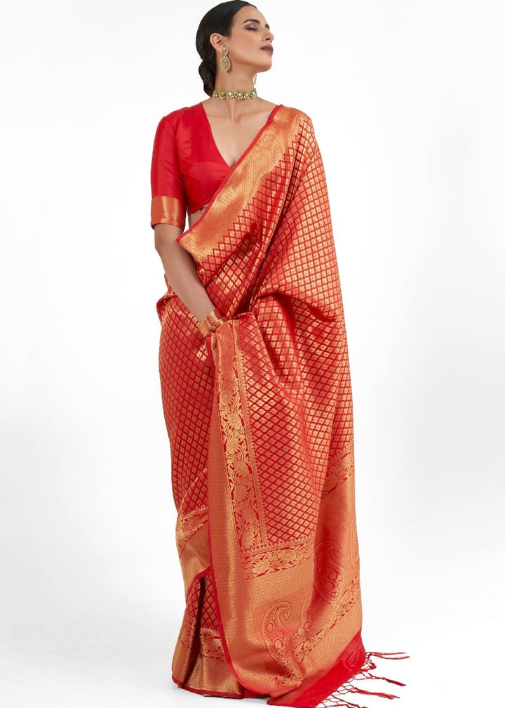 Crimson Red Kanjivaram Soft Woven Silk Saree