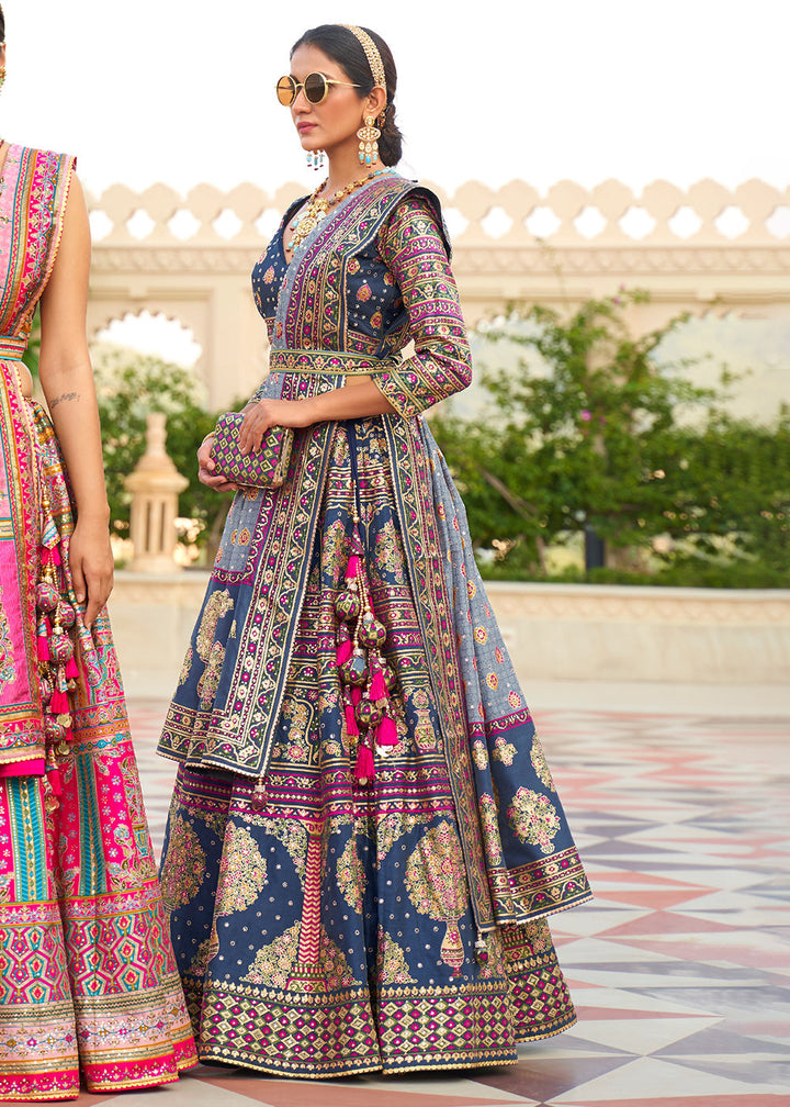 Purple & Pink Ready to Wear Designer Silk Lehenga Choli with Sparkle & Mirror work