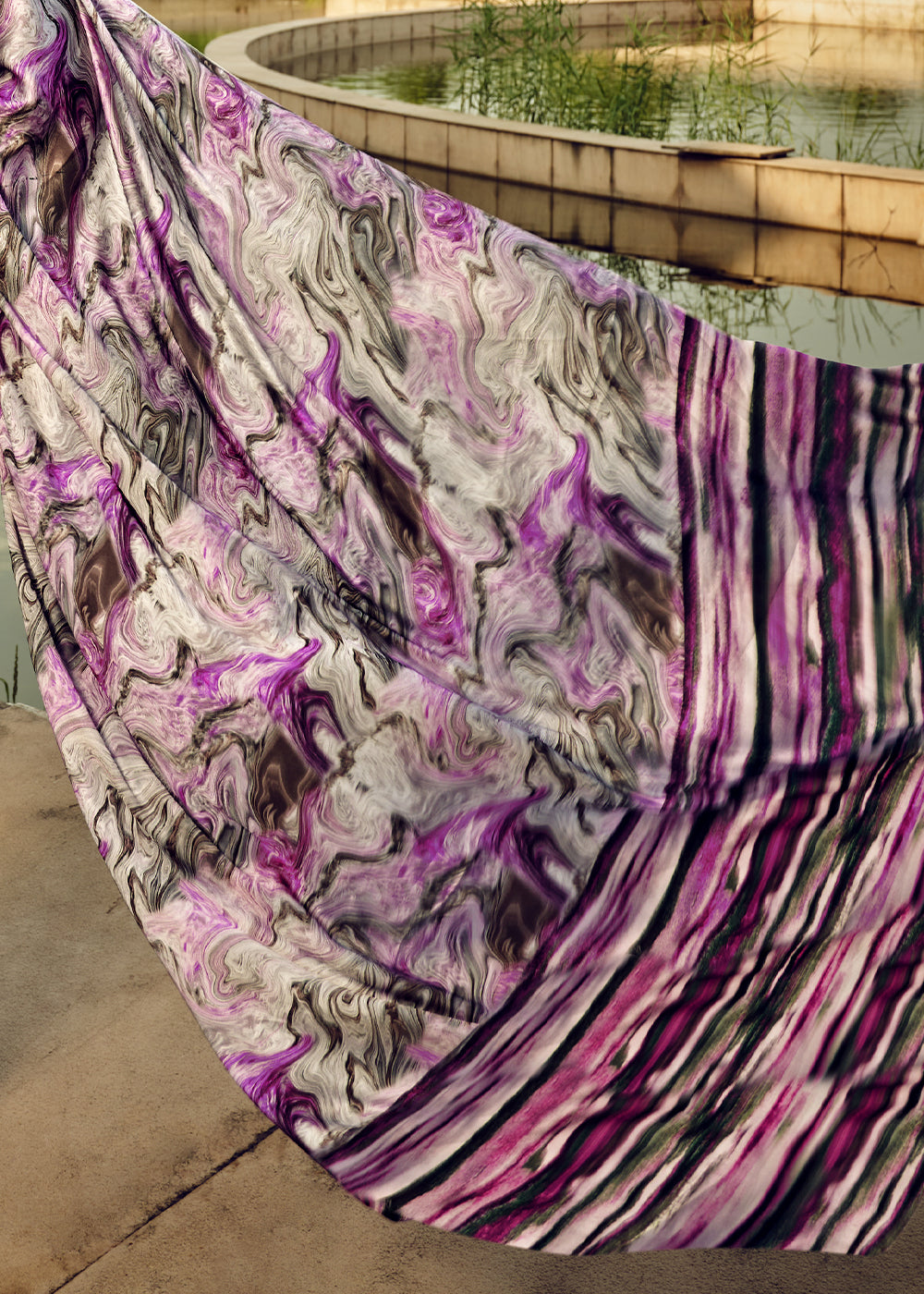 Shades Of Purple Digital Printed Satin Silk Saree