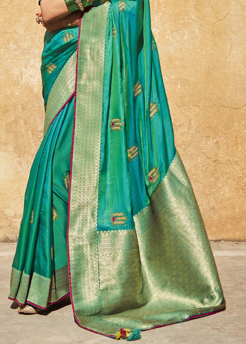 Shades Of Blue Woven Silk Saree with Embroidered Blouse