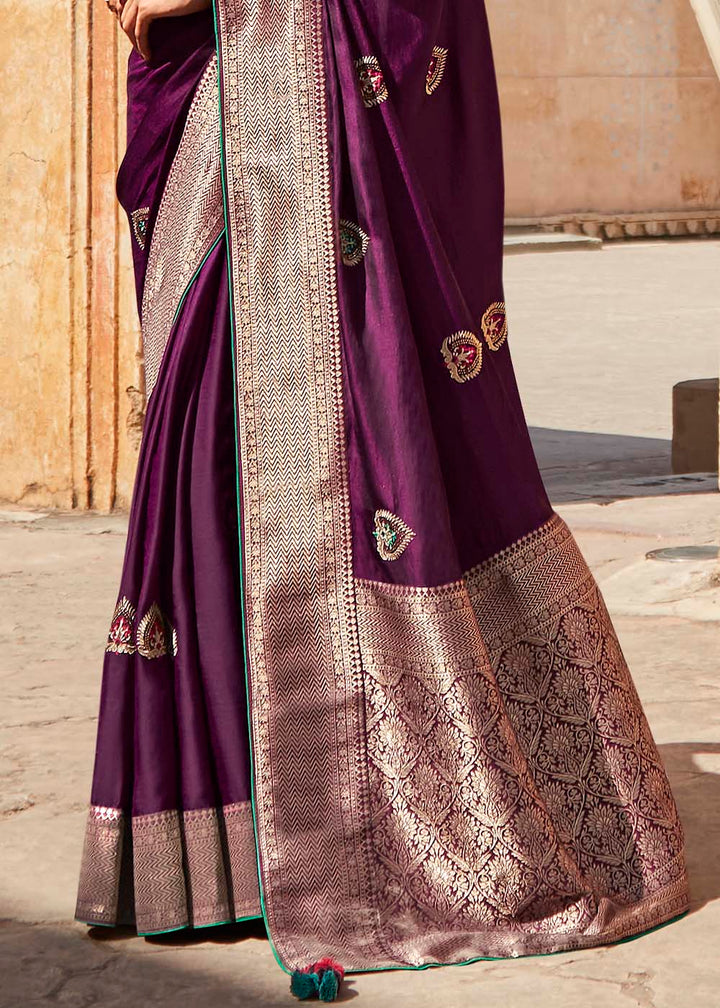 Sangria Purple Woven Silk Saree with Embroidered Blouse