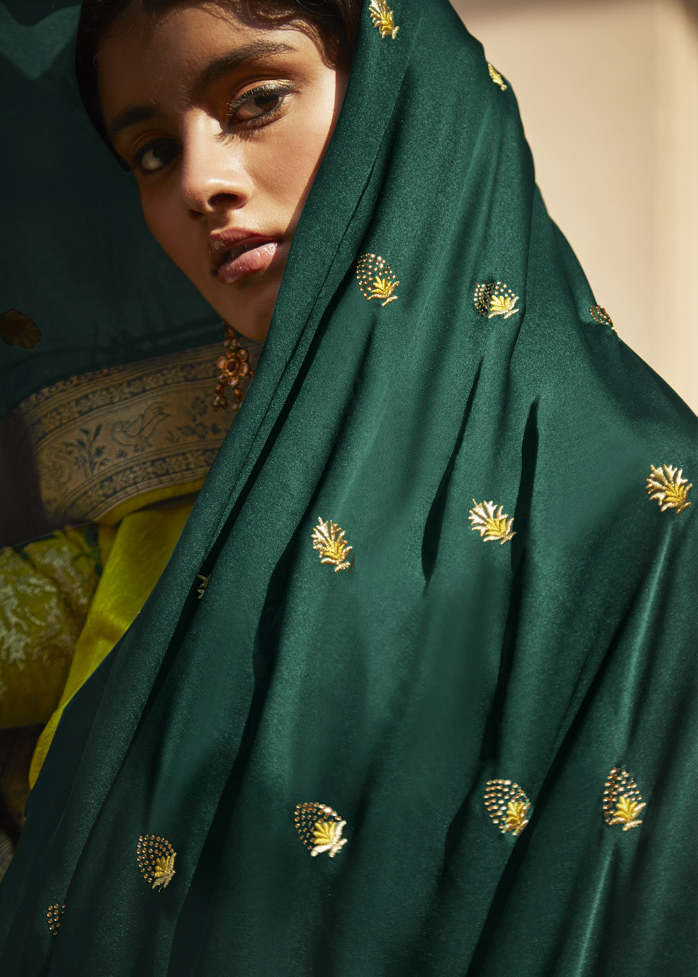 Dark Green Woven Silk Saree with Embroidered Blouse