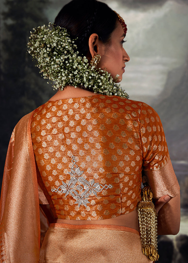 Yam Orange Zari Woven Organza Silk Saree with Swarovski Work