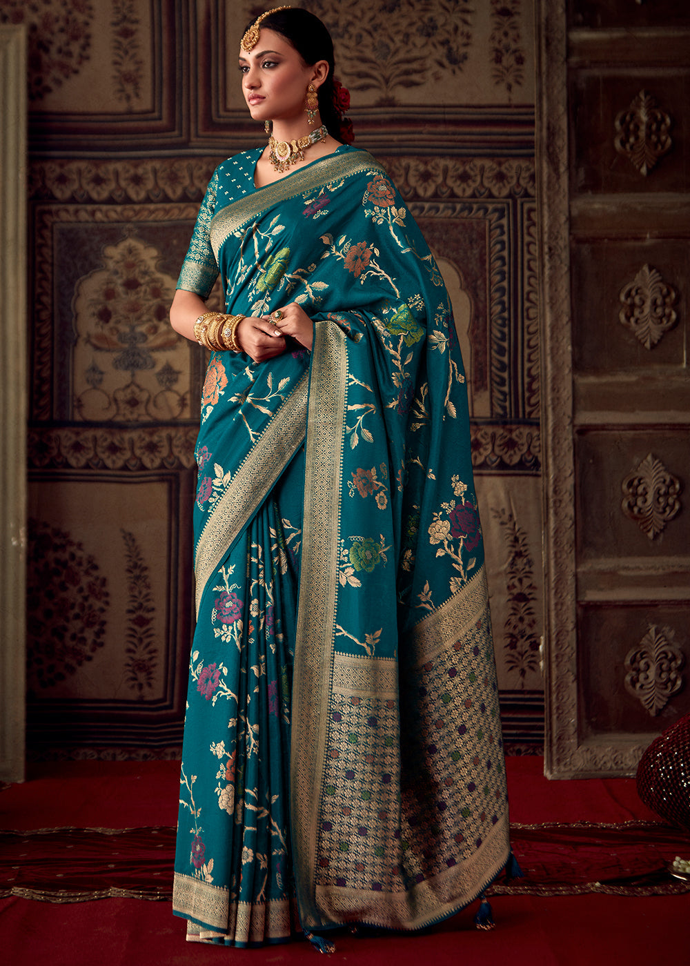 Cobalt Blue Meenakari Weaving Dola Silk Saree