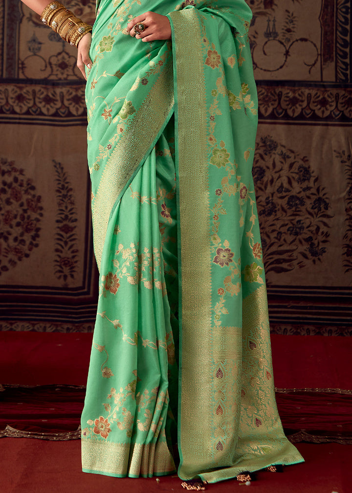 Fern Green Meenakari Weaving Dola Silk Saree