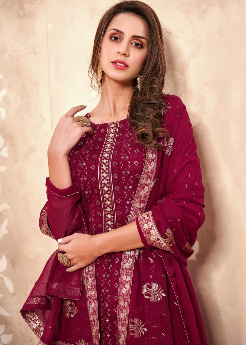 Ruby Pink Georgette Salwar Suit with Thread & Sequence Embroidery work