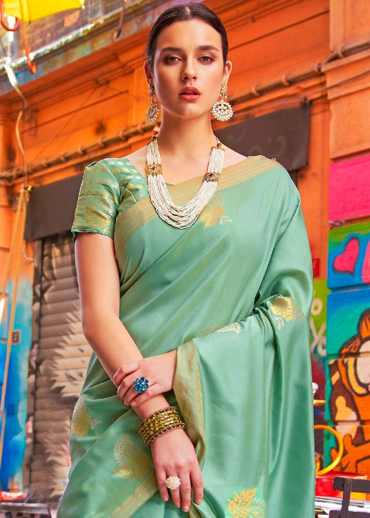 Fern Green Designer Wear Woven Banarasi Silk Saree