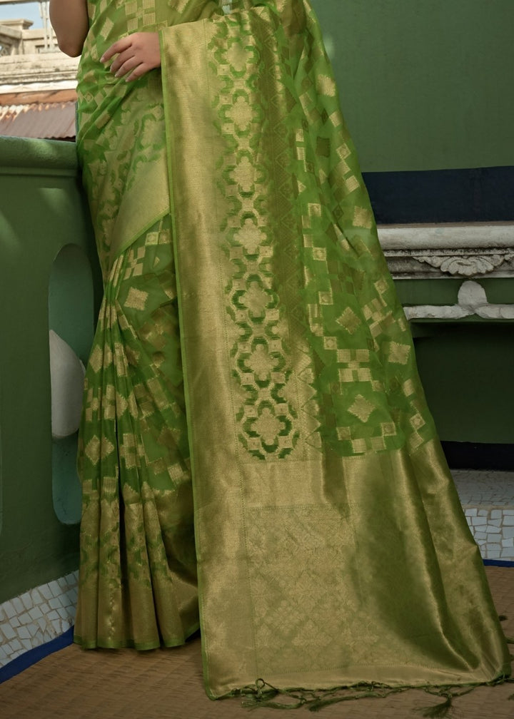 Apple Green Zari Woven Organza Silk Saree
