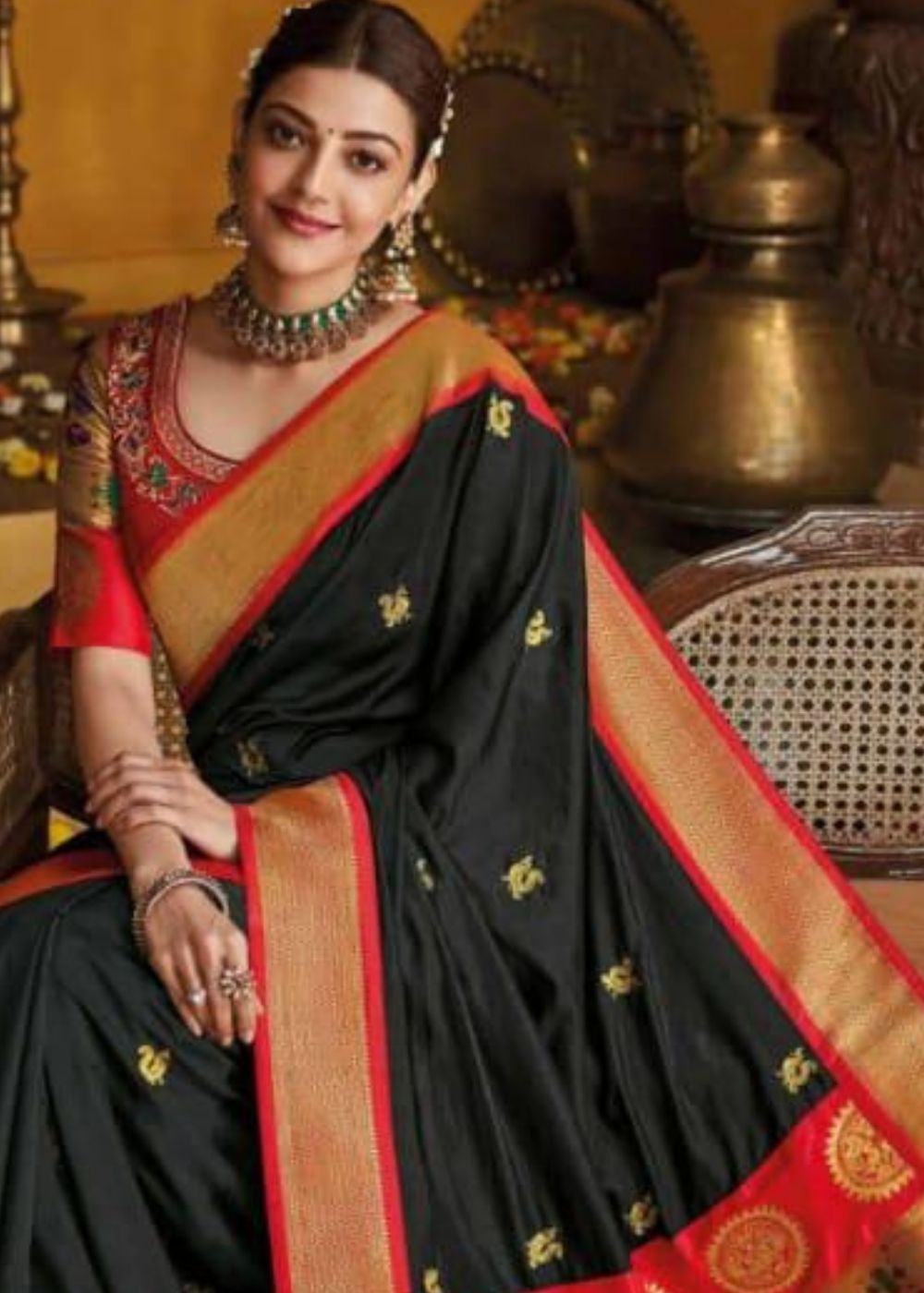 Midnight Black Gold Zari Woven Paithani Silk Saree with Designer Blouse