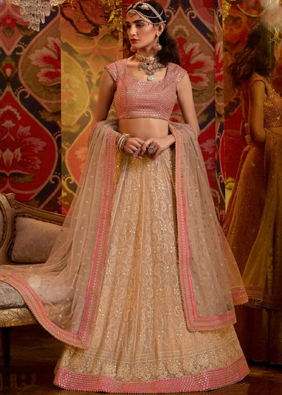 Rose Gold Georgette Lehenga with Sequins and Thread Embroidered work