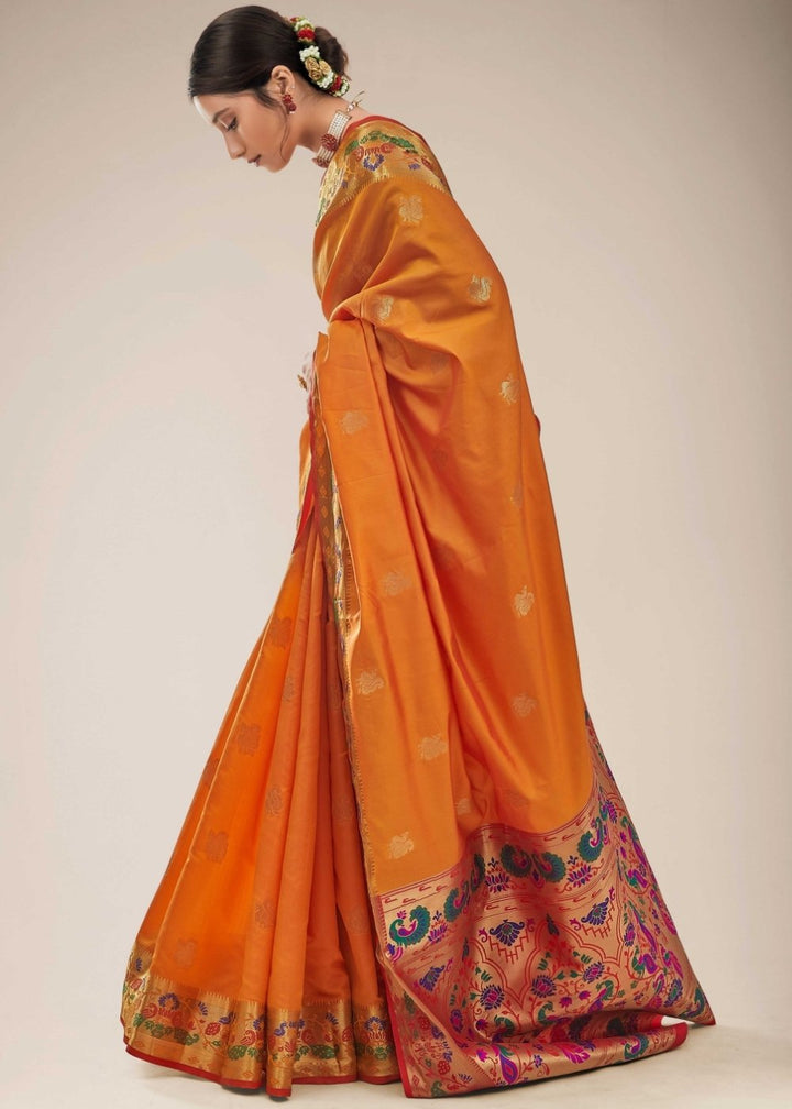 Royal Orange Woven Paithani Silk Saree