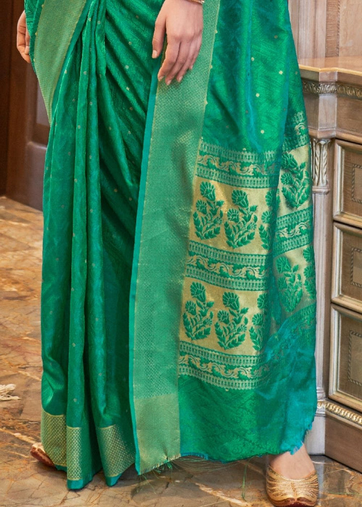 Emerald Green Ultra Soft Kanjivaram Silk Saree with Zari  Border and Pallu