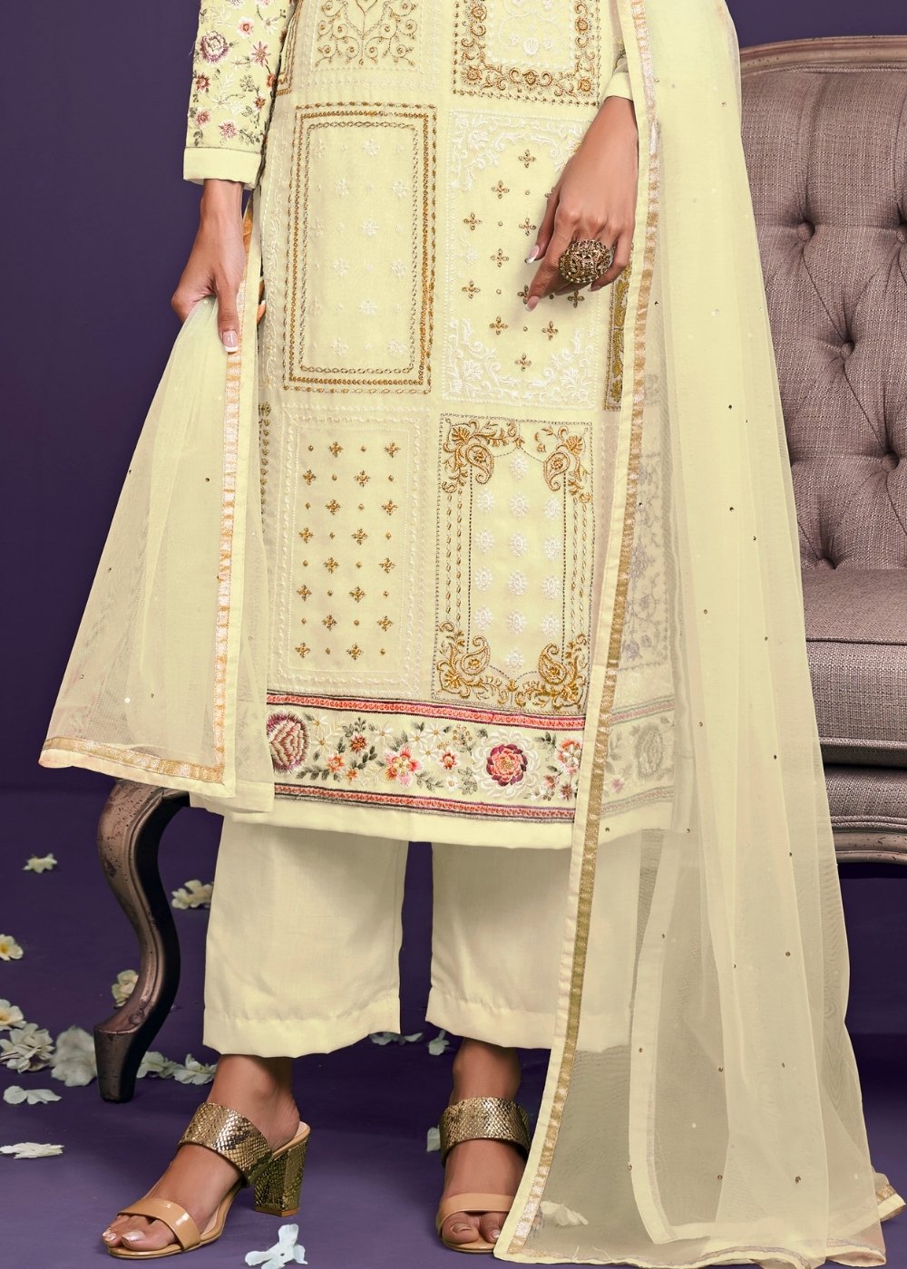 Blonde Yellow Georgette Salwar Suit with Thread, Zari & Sequence work