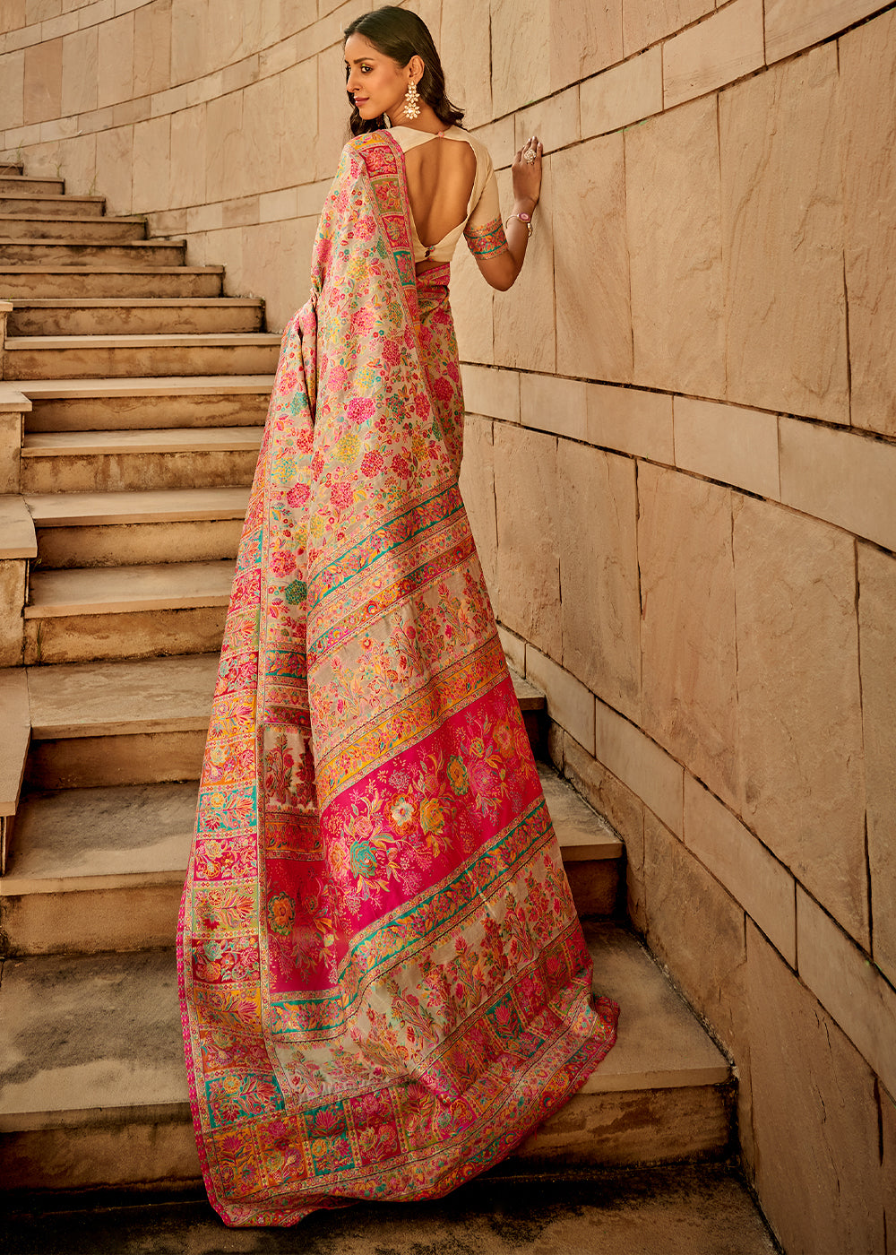 Multicolored Woven Kashmiri Jamawar Silk Saree