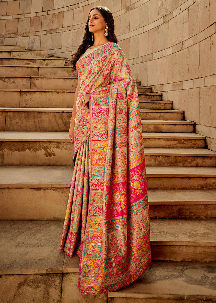 Multicolored Woven Kashmiri Jamawar Silk Saree
