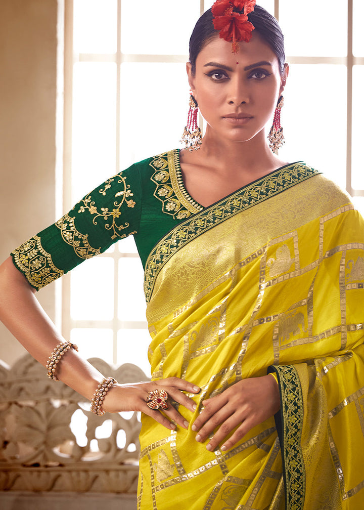 Butter Yellow Woven Dola Silk Saree with Contrast Embroidered Border