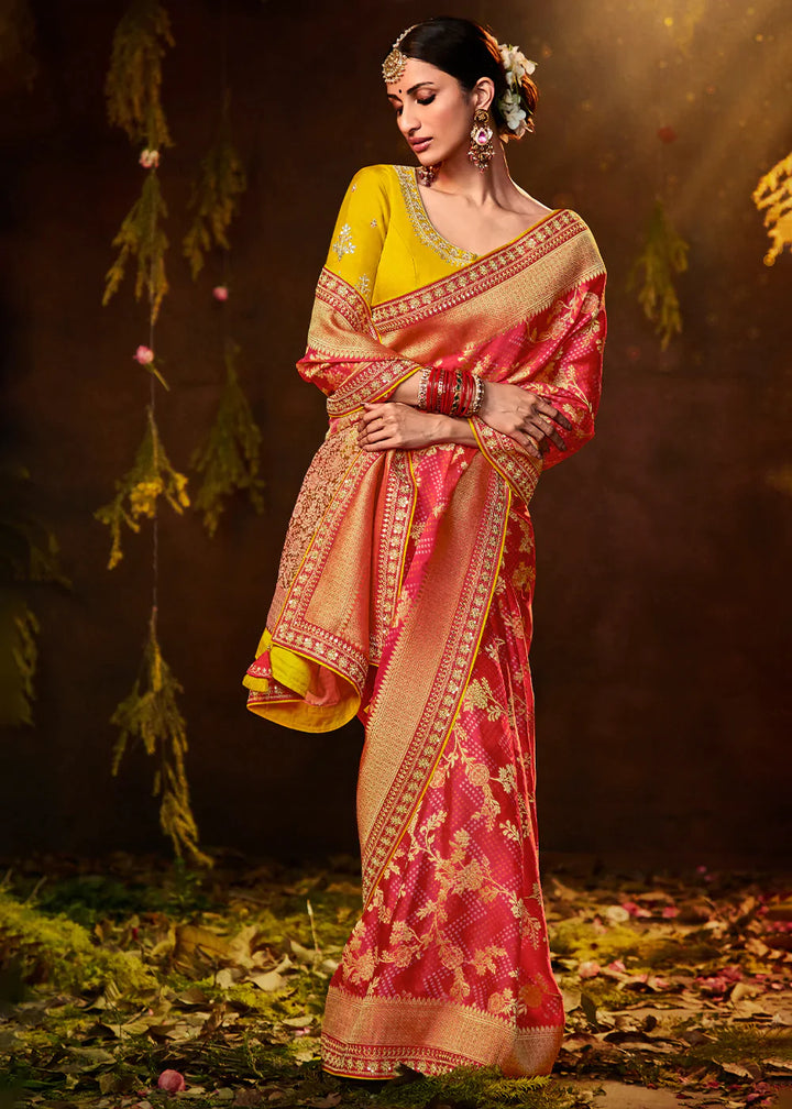 Shades Of Pink Zari Weaving Georgette Silk Saree with Embroidery Designer Blouse
