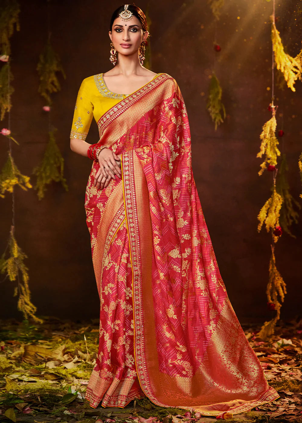 Shades Of Pink Zari Weaving Georgette Silk Saree with Embroidery Designer Blouse
