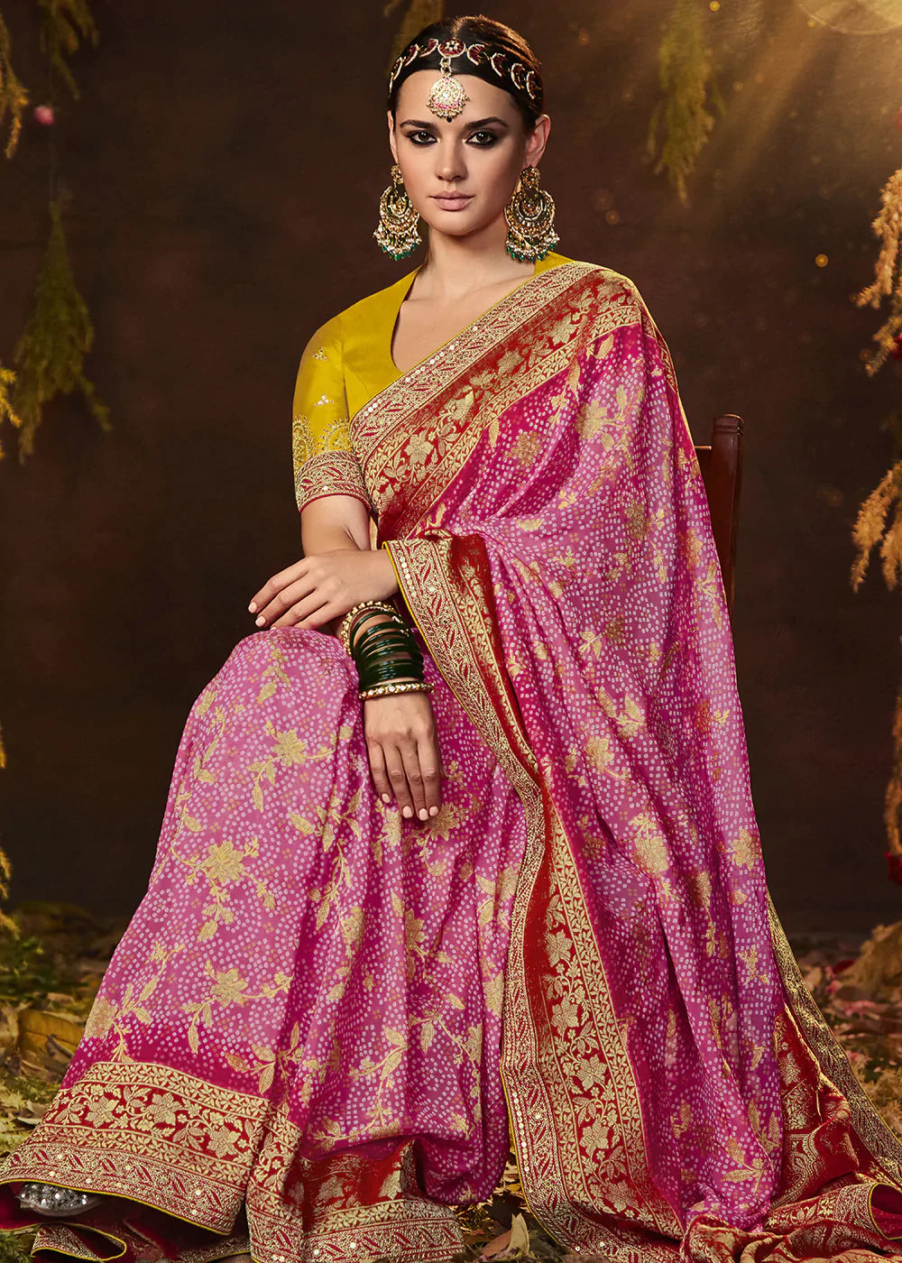 Taffy Pink Zari Weaving Georgette Silk Saree with Embroidery Designer Blouse