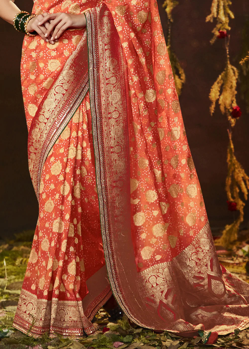 Imperial Red Zari Weaving Georgette Silk Saree with Embroidery Designer Blouse