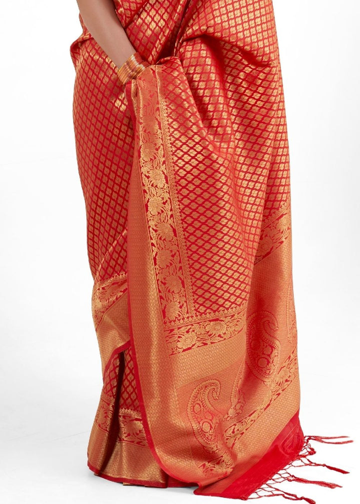 Crimson Red Kanjivaram Soft Woven Silk Saree