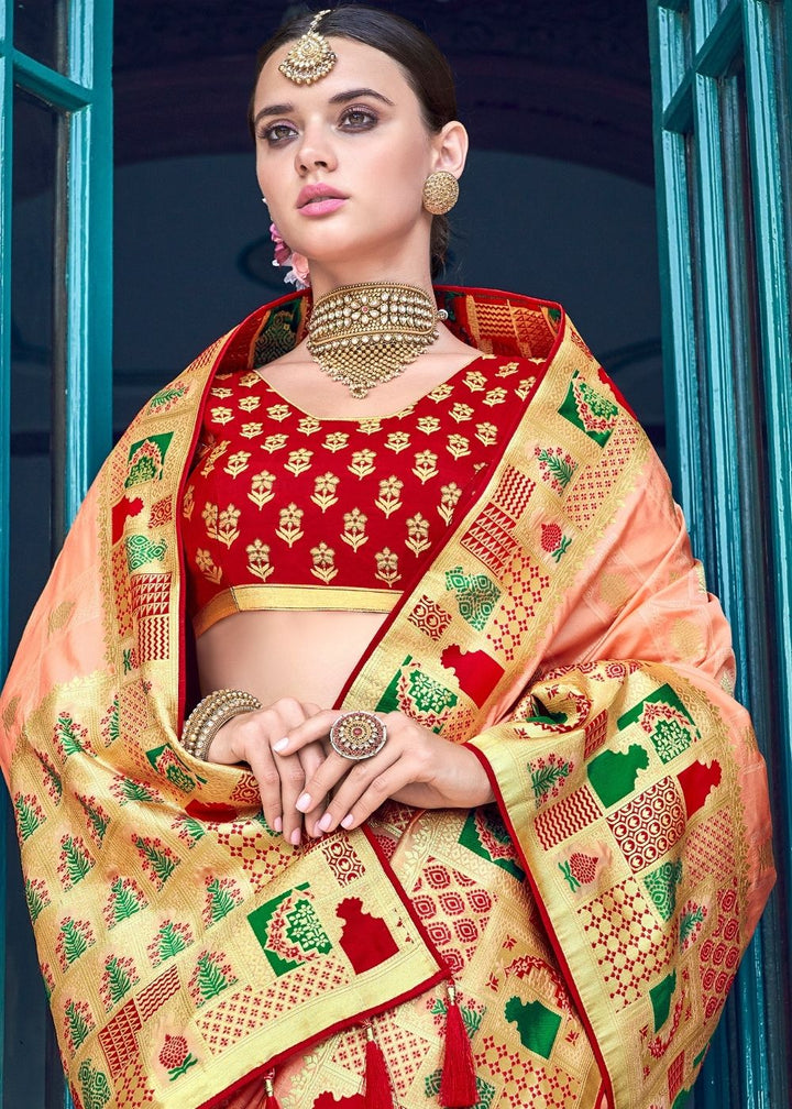Coral Pink Banarasi Silk Handloom Saree