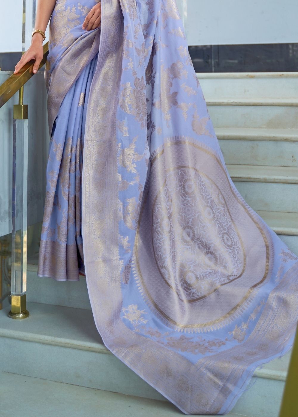 Heather Purple Zari Woven Designer Silk Saree