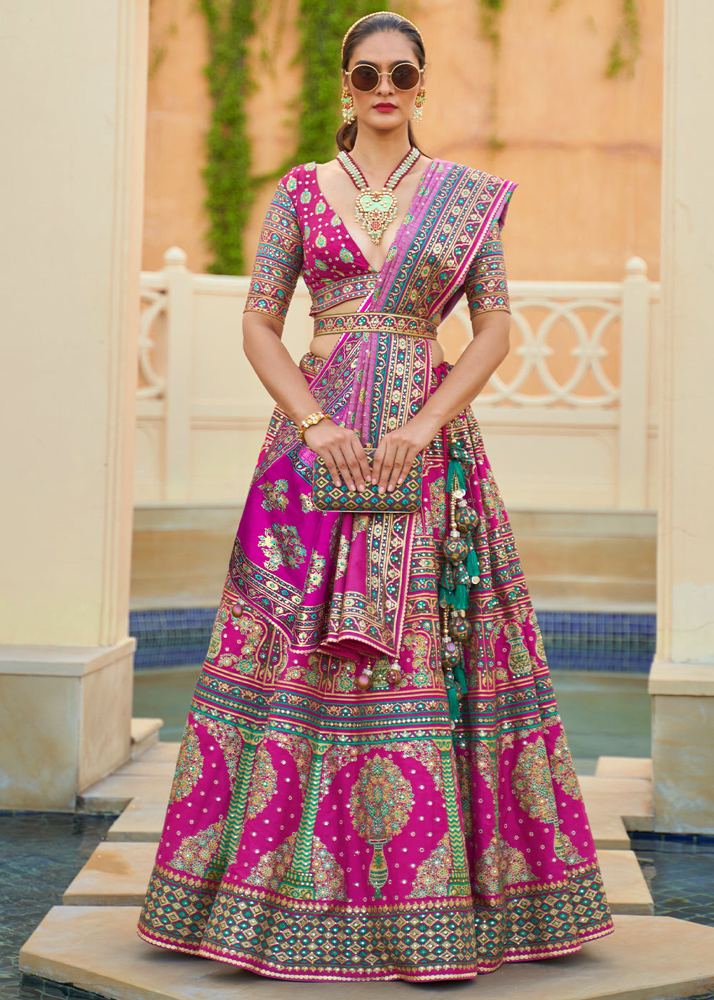 Shades Of Pink Ready to Wear Designer Silk Lehenga Choli with Sparkle & Mirror work