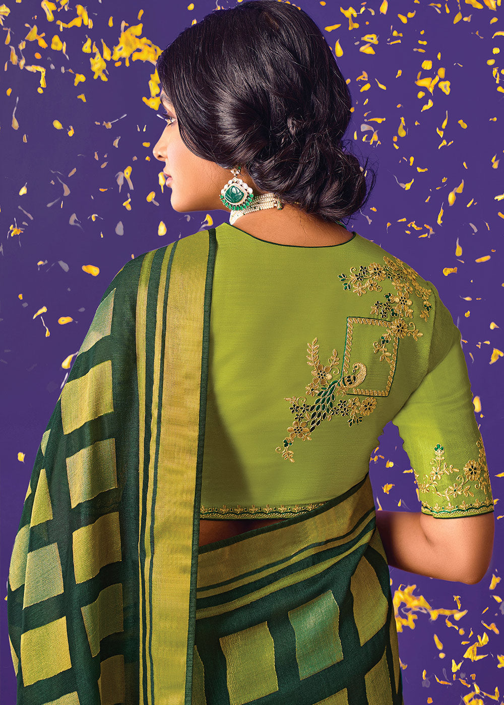 Shades Of Green Printed Paithani Silk Saree with Embroidered Blouse