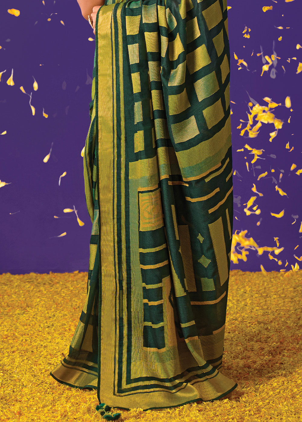 Shades Of Green Printed Paithani Silk Saree with Embroidered Blouse