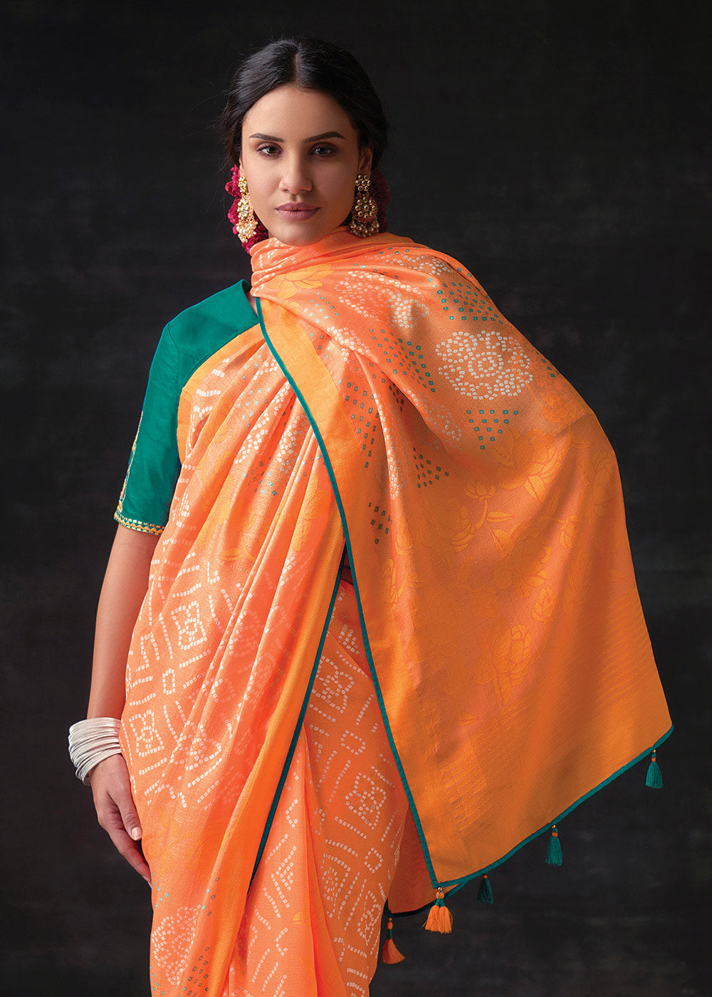 Plain Orange Saree With Designer Blouse Ideas||Orange Saree With Contrast  Blouse || - YouTube