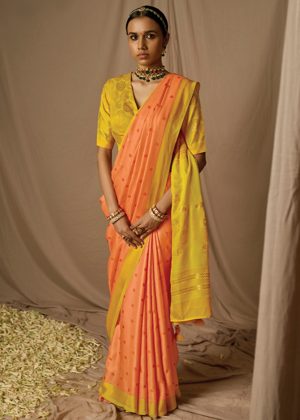 Orange & Yellow Woven Soft Silk Saree