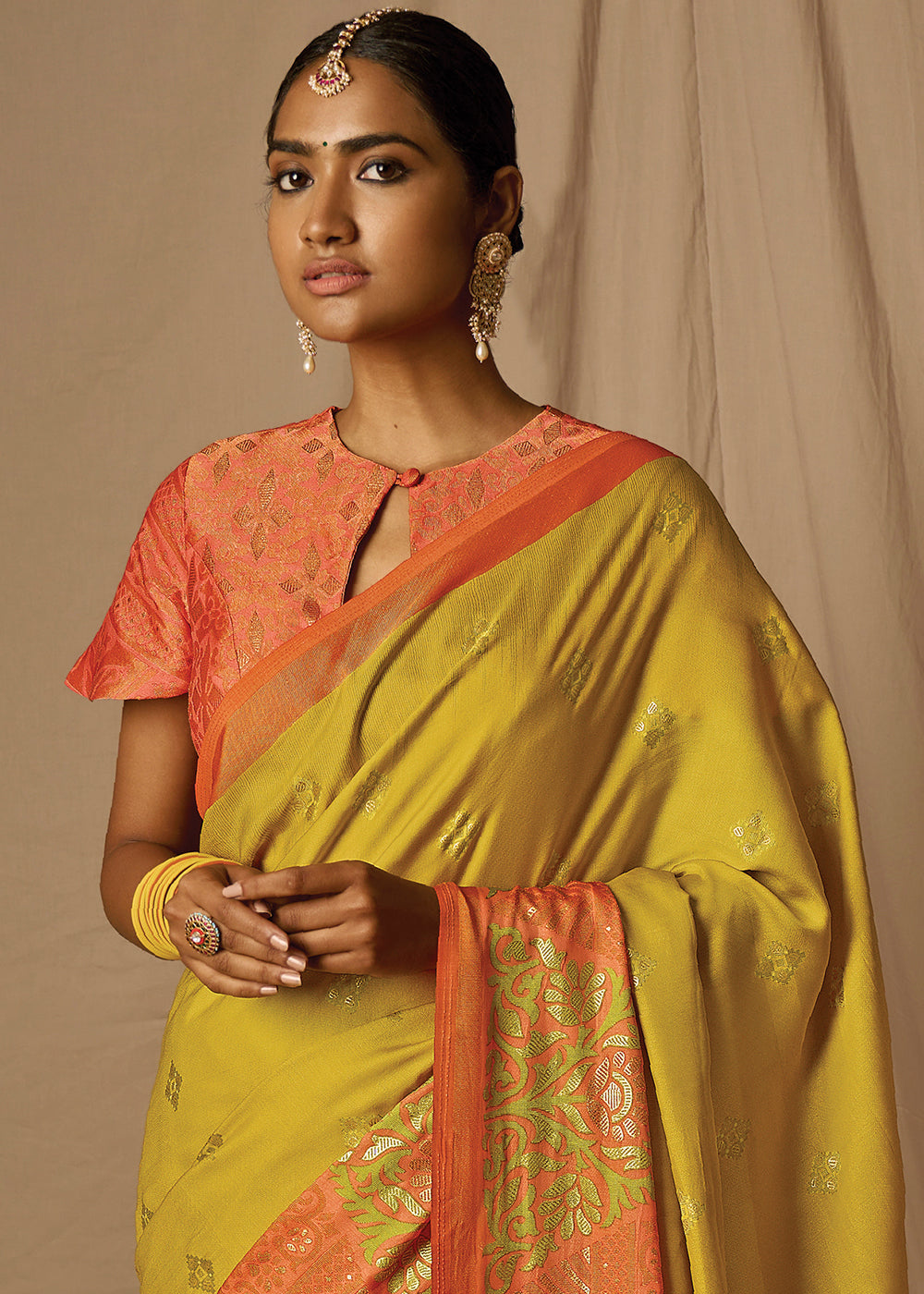 Orange & Yellow Woven Soft Silk Saree