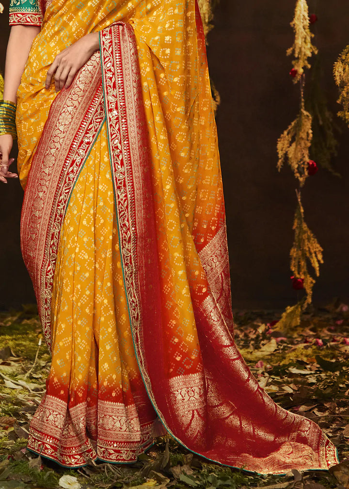 Merigold Orange Zari Weaving Georgette Silk Saree with Embroidery Designer Blouse