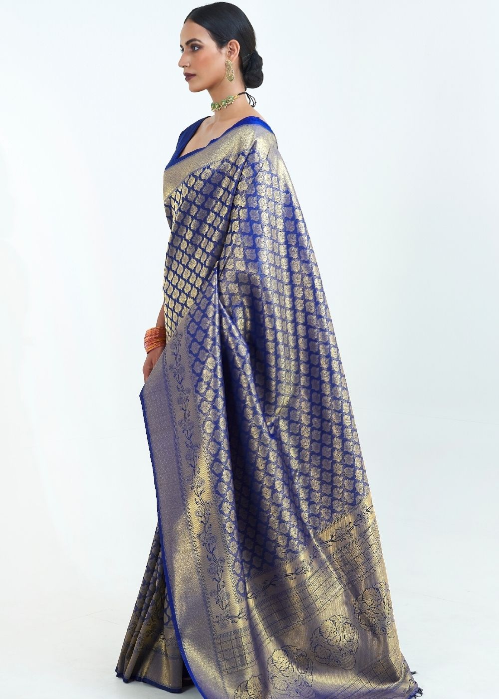 Denim Blue Woven Kanjivaram Silk Saree : Limited Edition