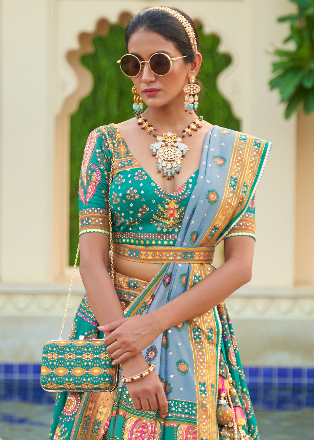 Turquoise Blue Ready to Wear Designer Silk Lehenga Choli with Sparkle & Mirror work