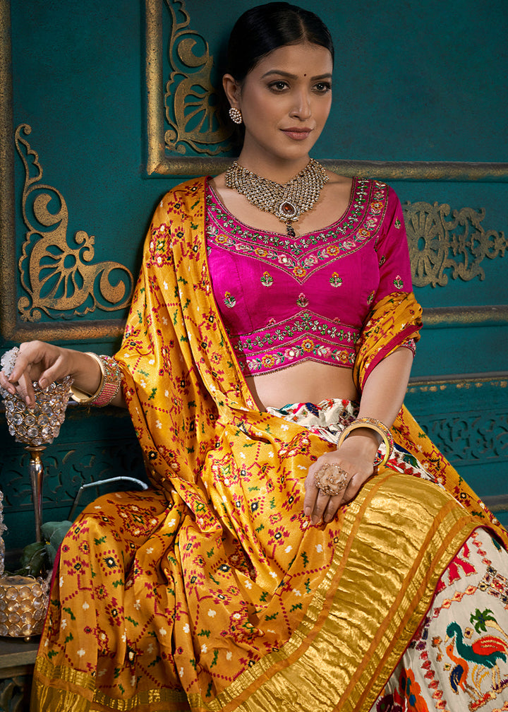 Multicolored Dola Silk Lehenga Choli with Thread & Khatli work