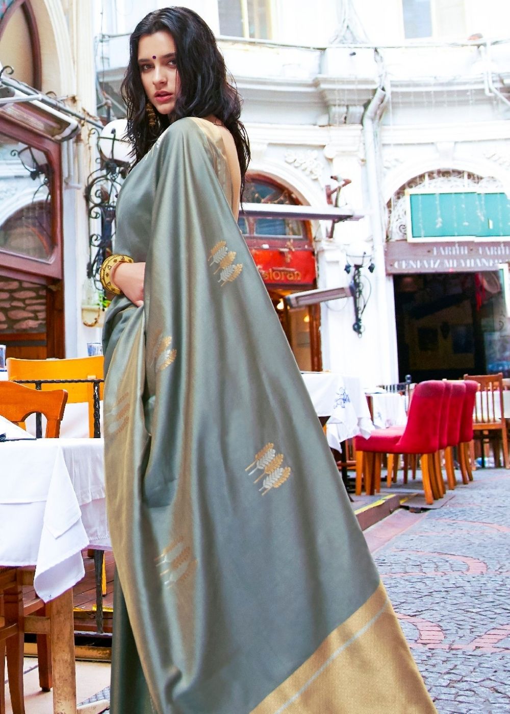 Opulent Gray Designer Wear Woven Banarasi Silk Saree