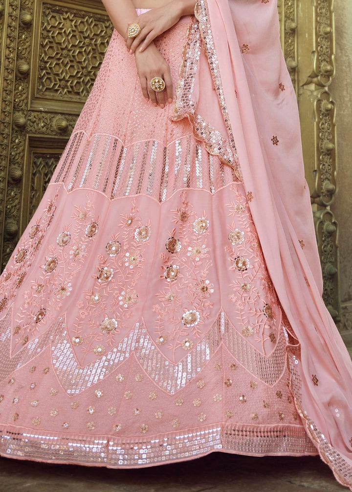 Flamingo Pink Georgette Lehenga Choli with Sequins & Thread work
