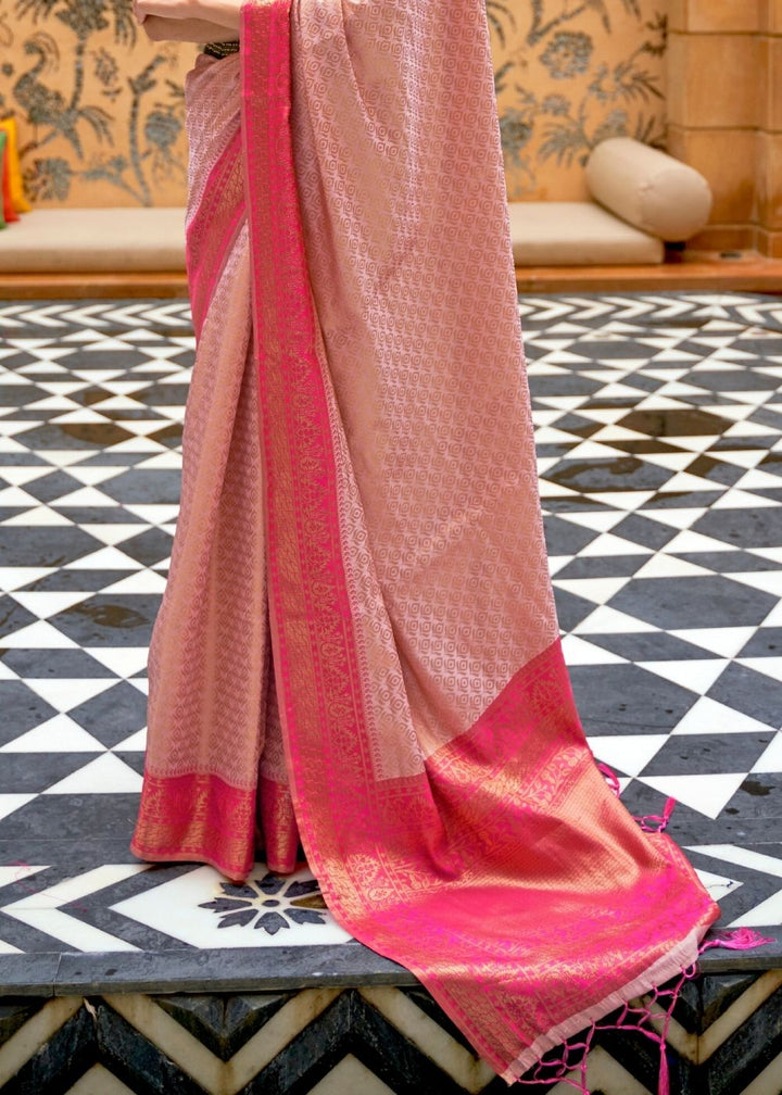 Crepe Pink Zari Woven Kanjivaram Silk Saree